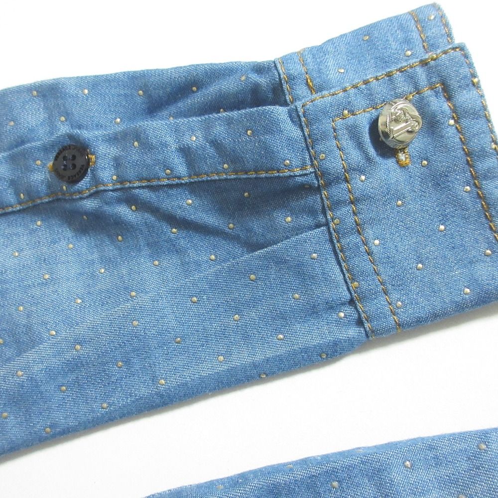 美品 VERSACE JEANS  ヴェルサーチジーンズ ピンドット シャンブレーシャツ サイズ38 ブルー レディース 古着 中古 USED 美品 VERSACE JEANS ヴェルサーチジーンズ ピンドット シャンブレー