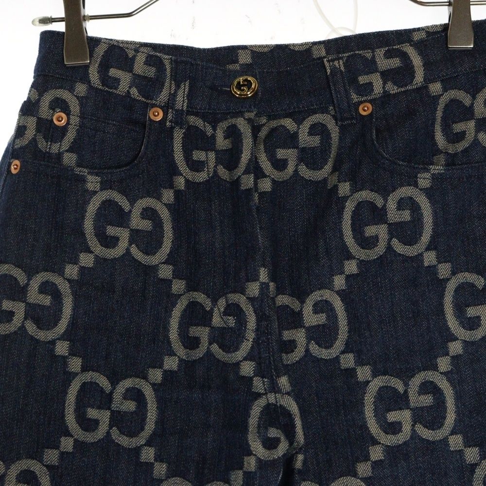 GUCCI (グッチ) ジャンボGG 総柄デニムパンツ レディース インディゴ