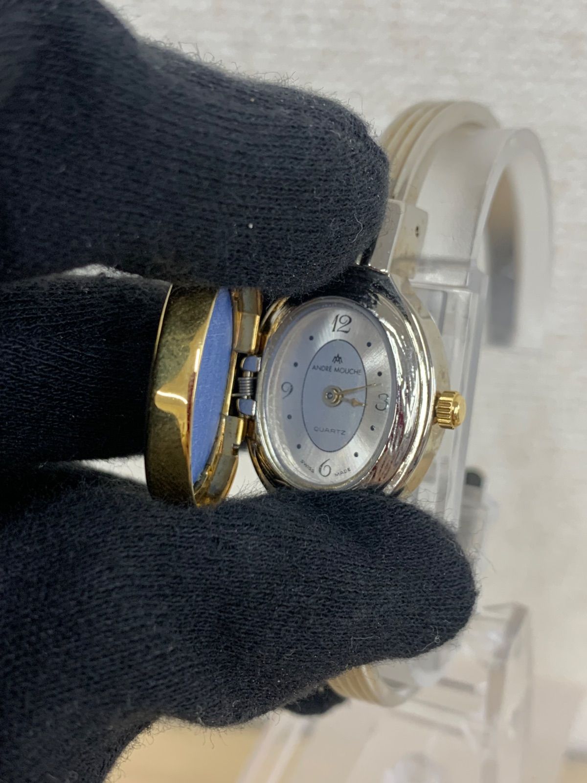 2【不動品】Andre Mouche レディース バングルウォッチ カメオ【時計