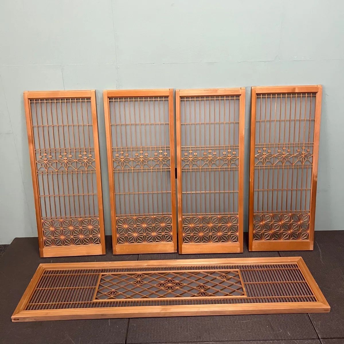 ⭐︎ 昭和 レトロ 建具 5枚 セット 組子細工 書院戸 格子 曇りガラス