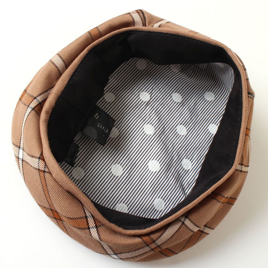 超レア✨高級 complitベレー帽 CA4LA ウール イタリア製 帽子 茶 MWA26063 美品 CA4LA カシラ ベレー帽 帽子 チェック柄 キャメル系