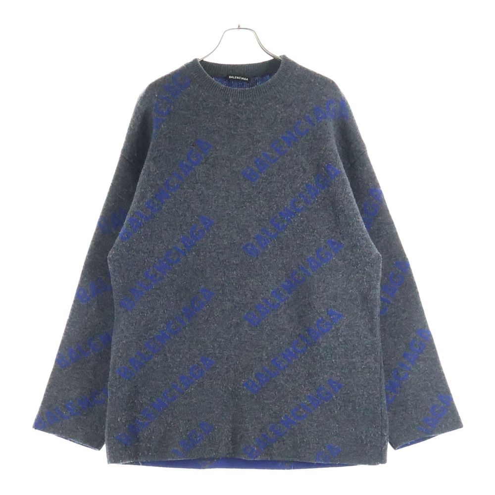 BALENCIAGA (バレンシアガ) 総柄ロゴ ウール素材 クルーネックニット 
