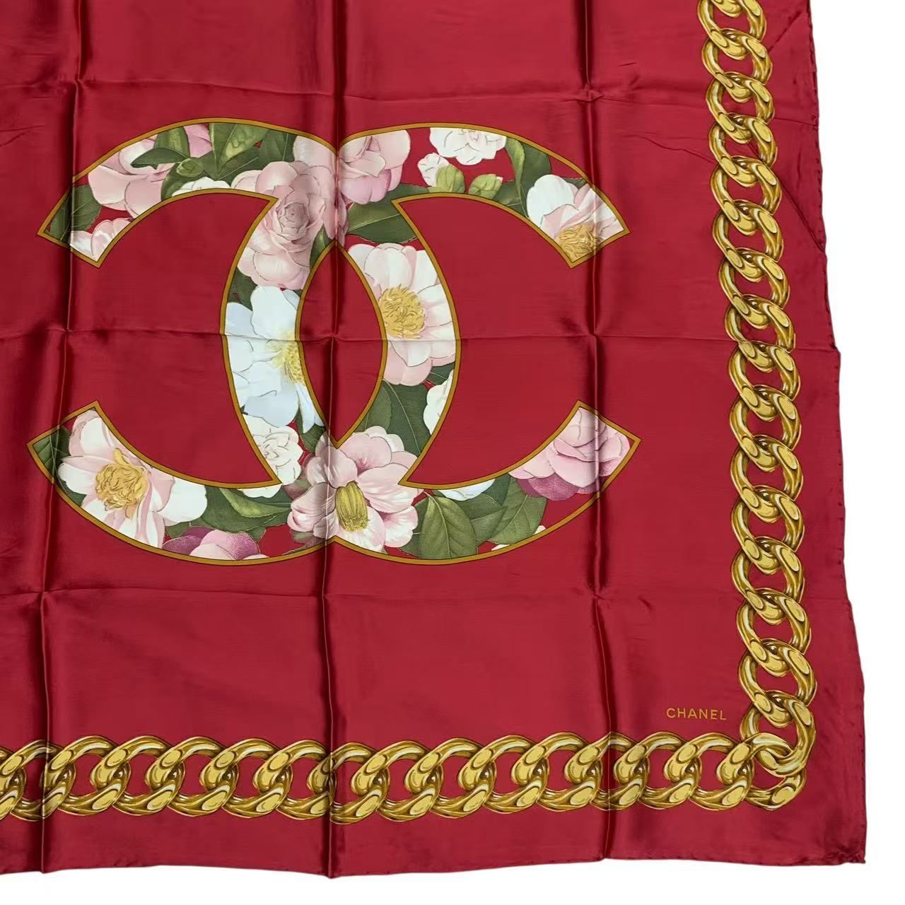 未使用品 CHANEL シャネル スカーフ シルク ココマーク カメリア ロゴ