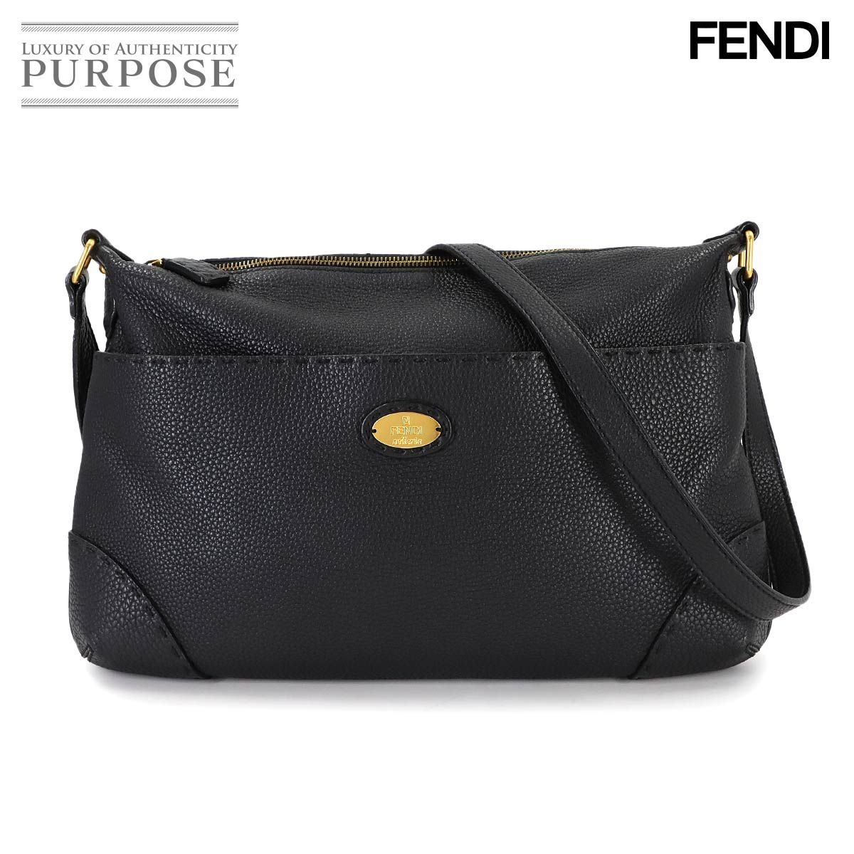 美品 フェンディ FENDI セレリア ショルダー バッグ レザー ブラック 