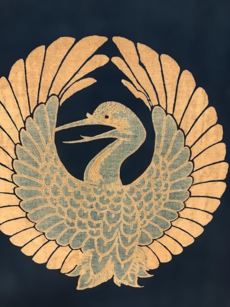 鶴丸 吉兆鶴丸系文様 家紋風 布製 工芸 額装 和風 和モダン 古布 店舗