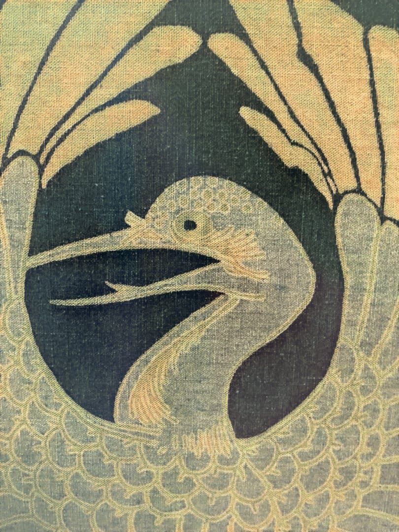 鶴丸 吉兆鶴丸系文様 家紋風 布製 工芸 額装 和風 和モダン 古布 店舗