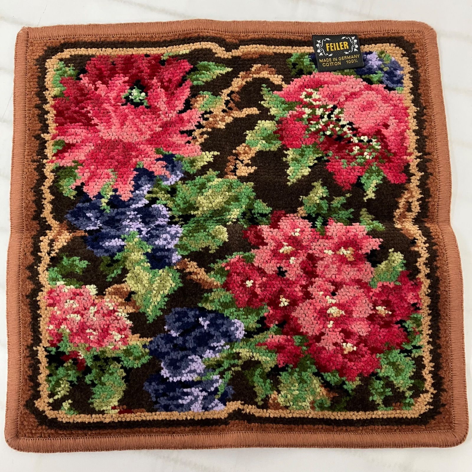 9118 FEILER フェイラー ハンカチ シュニール織り シール付き ブラウン