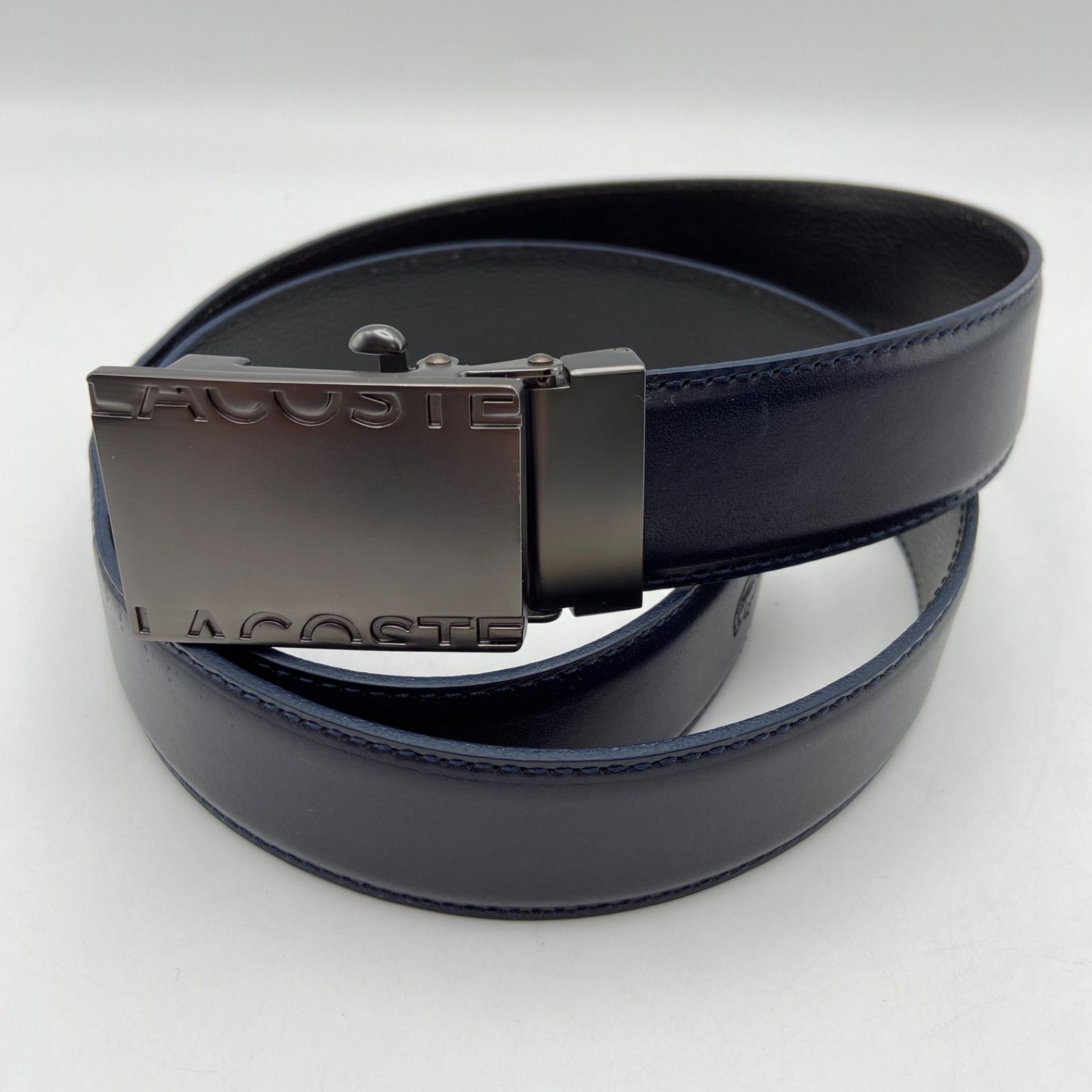 LACOSTE ラコステ レザー ベルト 日本製 小物 ネイビー （ME83-3606）