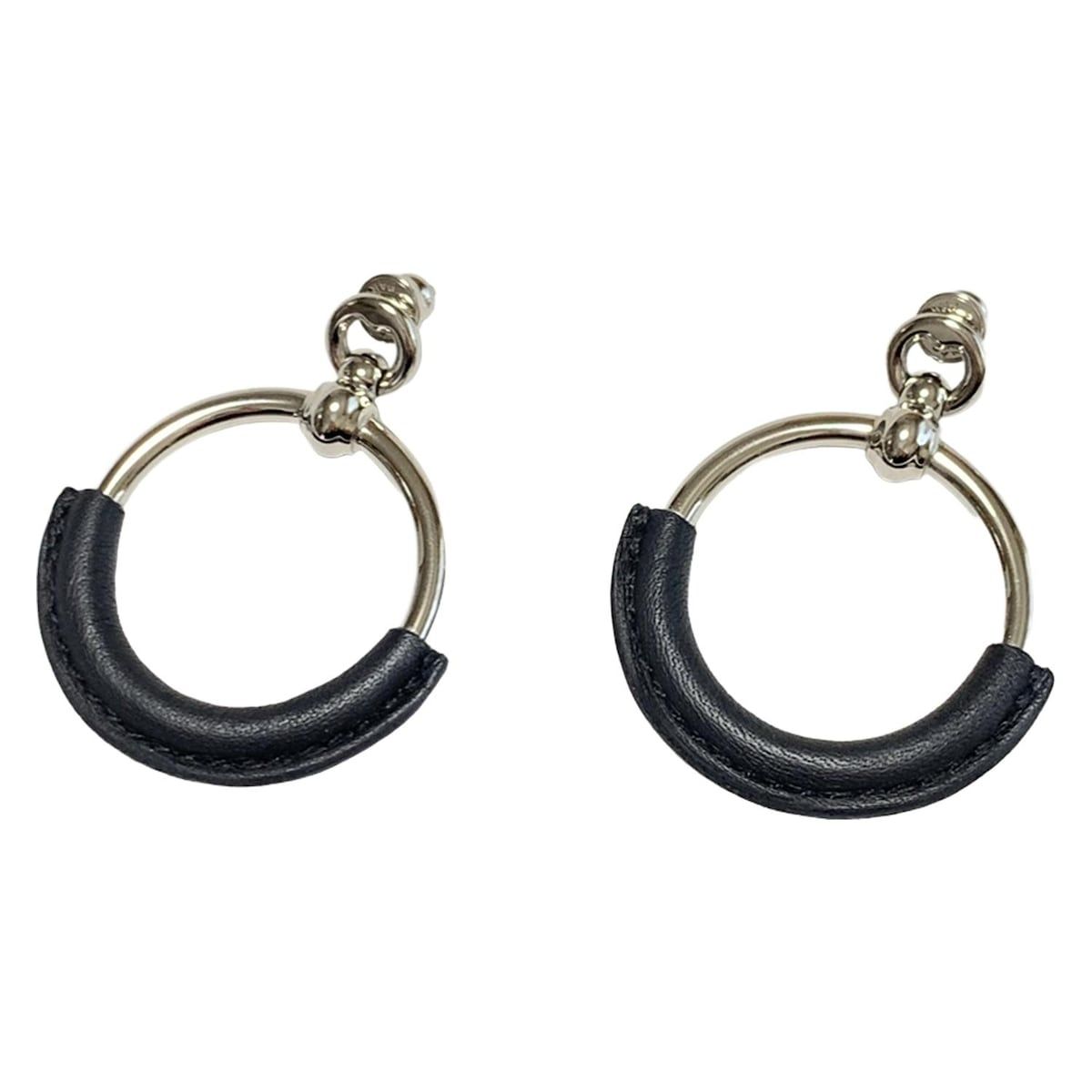 HERMES(エルメス) ピアス ループ レザー シルバー×黒 エルメス MM 