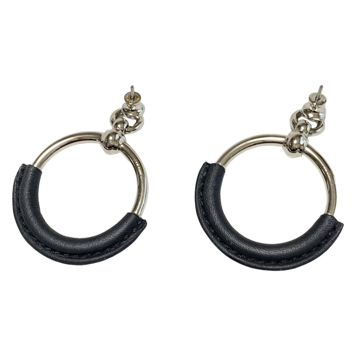 HERMES(エルメス) ピアス ループ レザー シルバー×黒 エルメス MM 