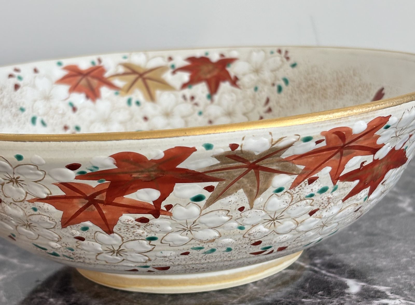 未使用極美品 雲楽窯 3代目斎藤雲楽作 雲錦 桜紅葉「菓子皿」エクセル