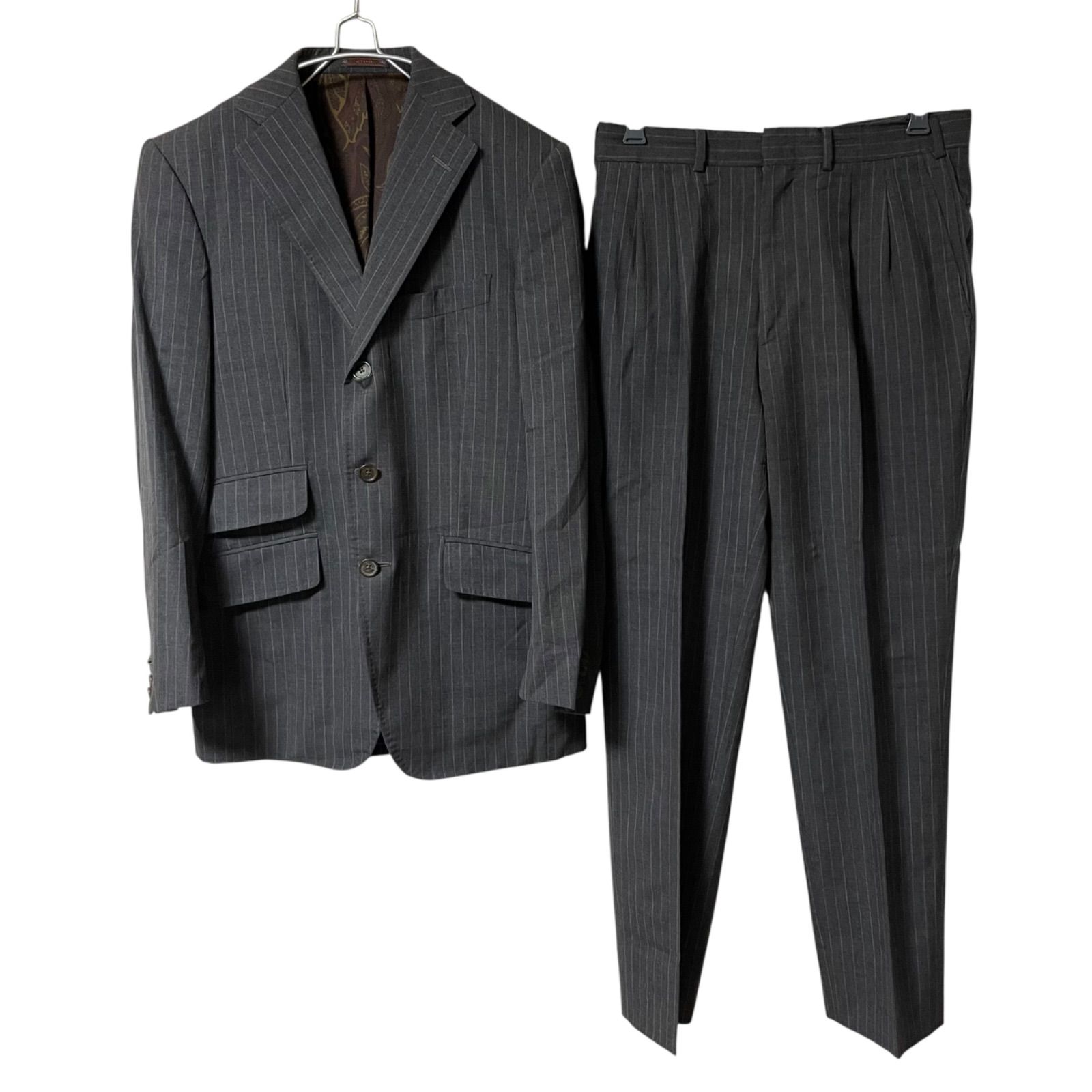 【美品】ETRO エトロ スーツ セットアップ 2ピース ビジネススーツ ストライプ グレー サイズ44【Z1767】