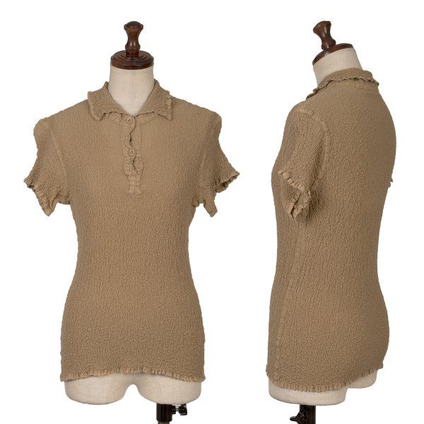 イッセイミヤケ ミーISSEY MIYAKE me カリフラワー半袖ポロシャツ 茶F 