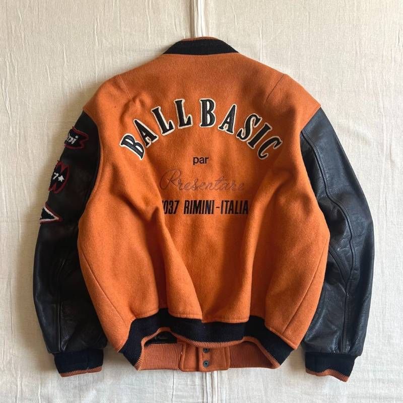 80s vintage BALL BASIC ITALY 短丈ウールスタジャン 袖リアルレザー