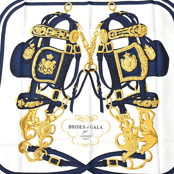 エルメス スカーフ レディース カレ90 BRIDES DE GALA 式典用馬勒 馬具