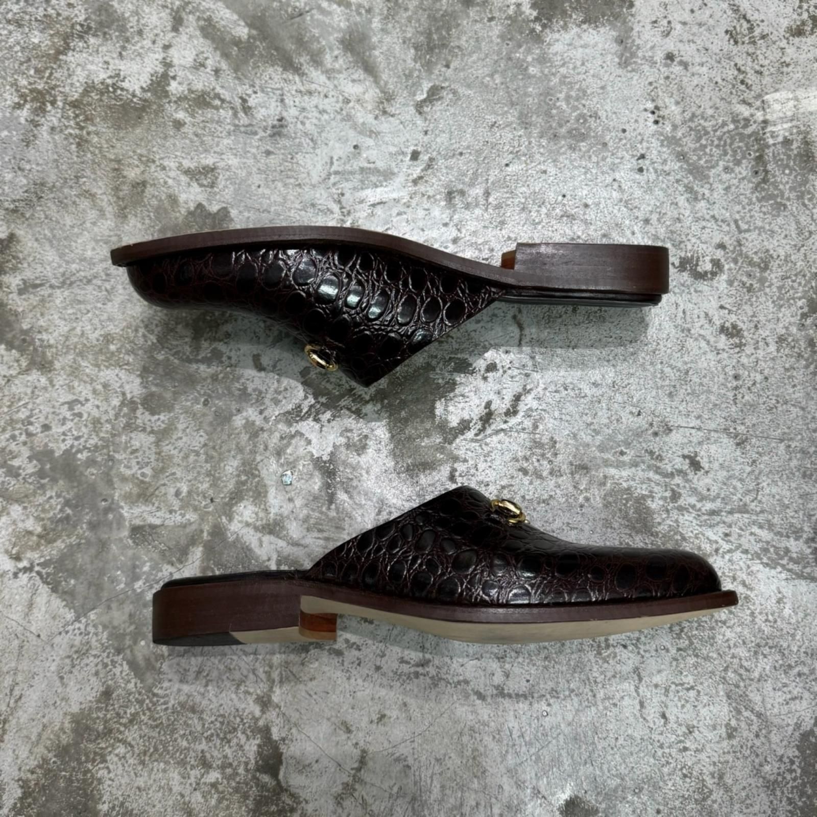 参考上代49500円 LONDON BROWN × SANTAKU ADRIEN 型押し スリッポン