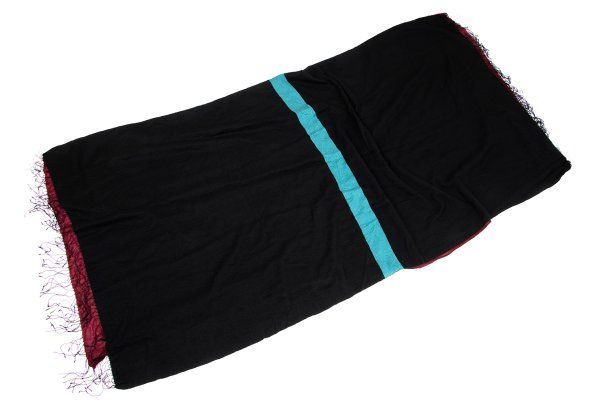 イッセイミヤケISSEY MIYAKE カラーブロックフリンジ大判ストール 黒