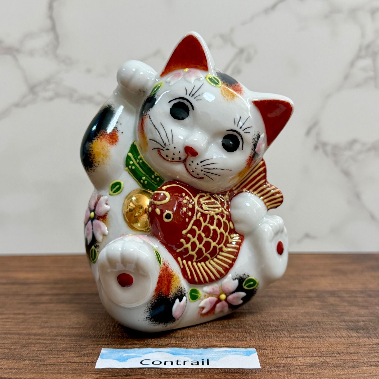 インテリア小物 【九谷焼】3.3号 招き猫 赤盛 左手 千客万来 縁起物