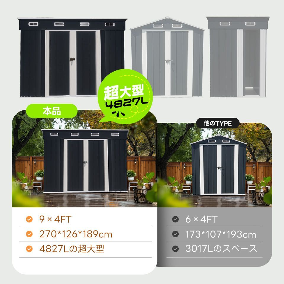 5000円クーポン配布中・午前中のご注文即発】超大型270cm屋外物置 