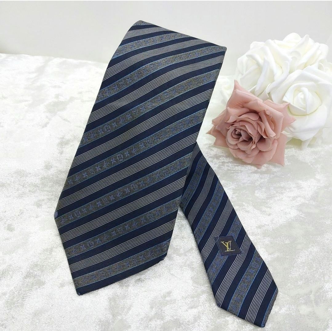 LOUIS VUITTON ルイヴィトン モノグラム ストライプ シルク ネクタイ