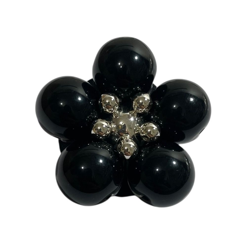 美品 Rene ルネ フラワーモチーフ ブローチ ブラック×シルバーカラー