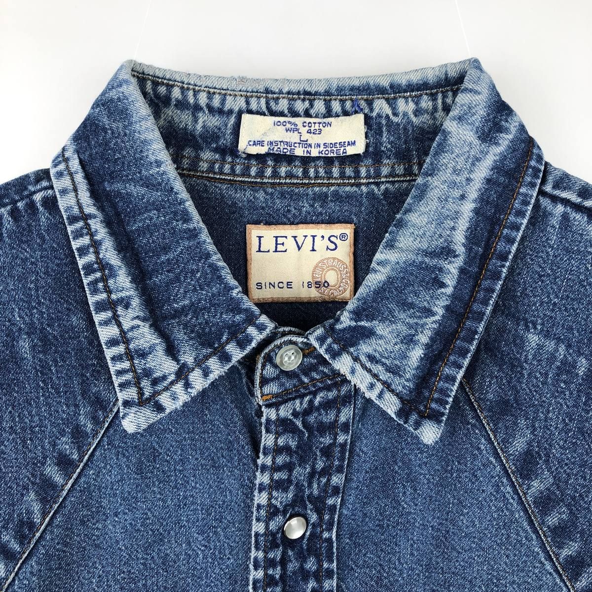 Levi's 90s US古着 長袖 ウエスタン デニム 長袖 ストライプ柄 Levis リーバイス 90年代 古着 ヴィンテージ ウエスタンシャツ デニム トップス