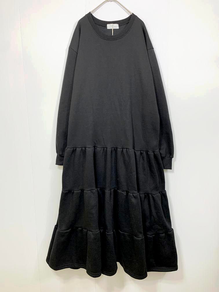 新品 PLUS OTO.HA プラスオトハ ティアード スウェット ワンピース 黒