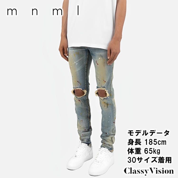 mnml X188 ダメージ &特殊加工ストレッチスキニーデニムパンツ 