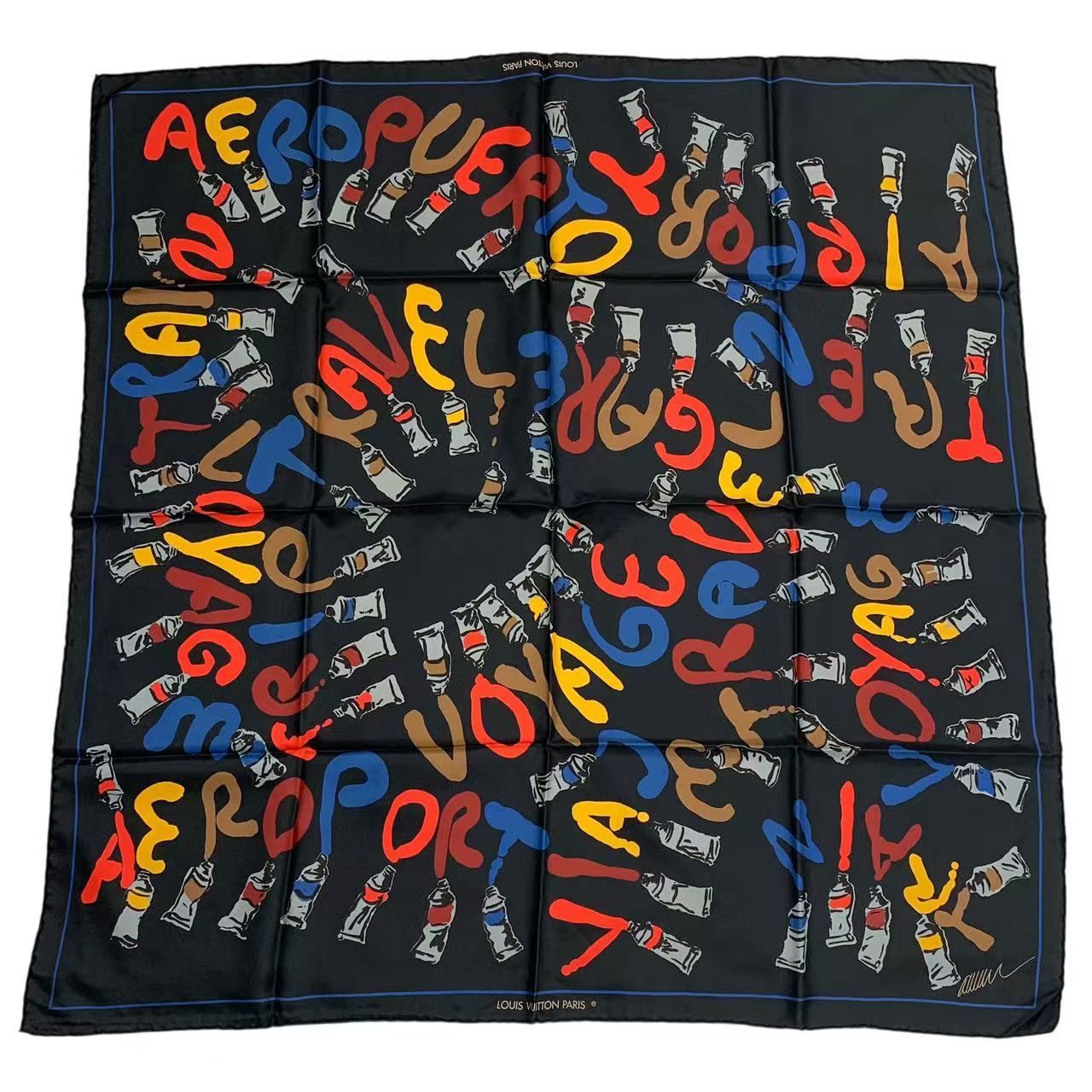 極美品 LOUIS VUITTON ルイ ヴィトン スカーフ シルク 絵具柄 マルチ