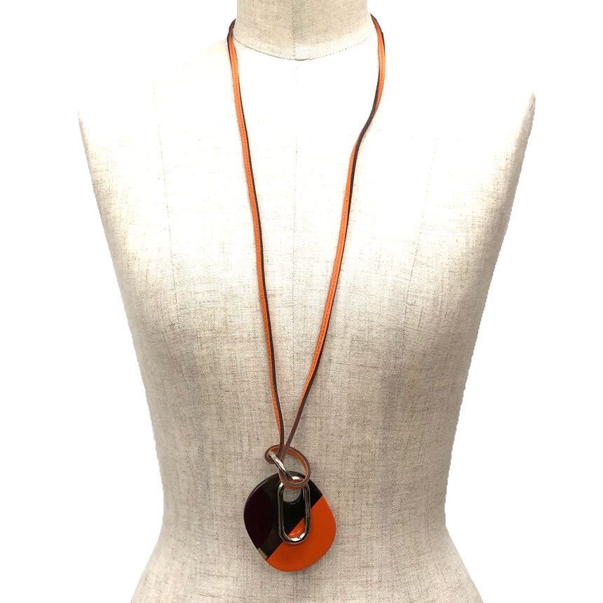 HERMES エルメス ラニエール 革紐 レザーネックレス オレンジ 未使用