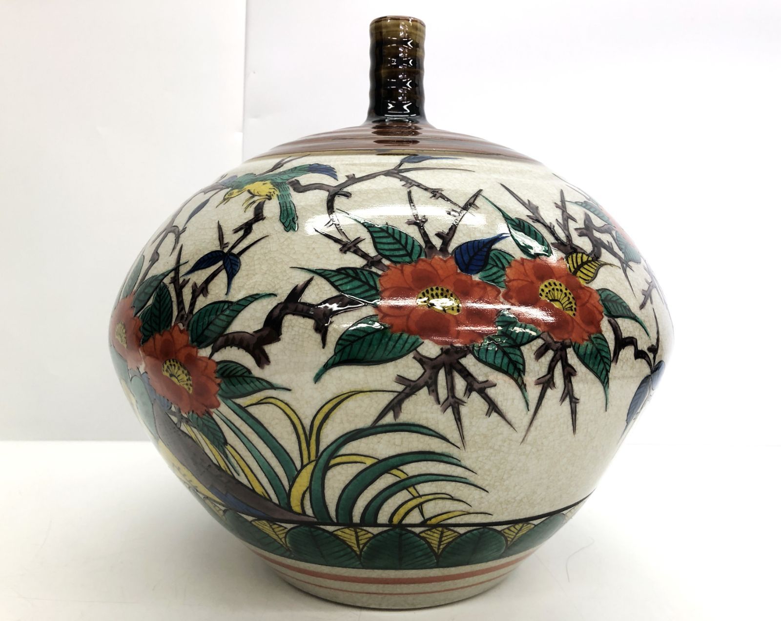 京焼 仁清銘 金彩色絵 草花文 油壺 小壷 花入 花瓶 古美術 未使用品