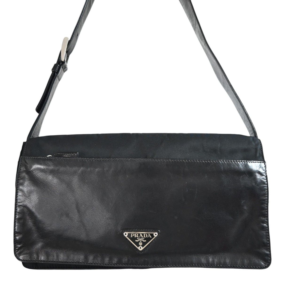 PRADA プラダ ロゴプレート ナイロン/レザー ショルダーバッグ B6758 