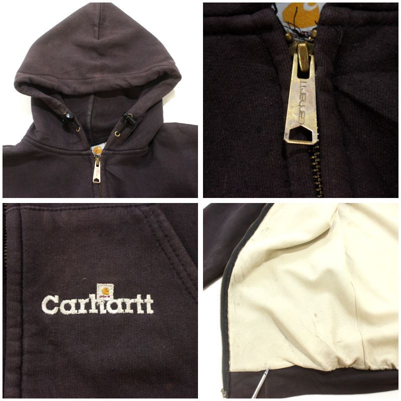 00s USA製 Carhartt フェード 裏地サーマル ジップアップ スウェット
