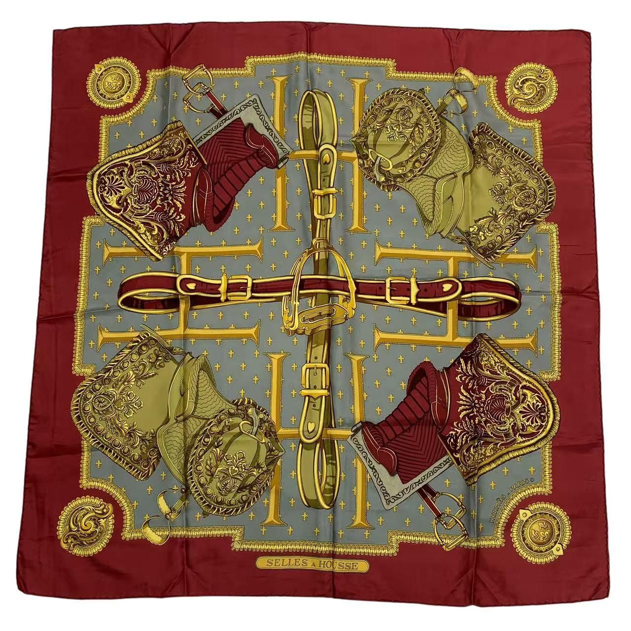 美品 HERMES エルメス カレ90 スカーフ シルク SELLES A HOUSSE カバー 