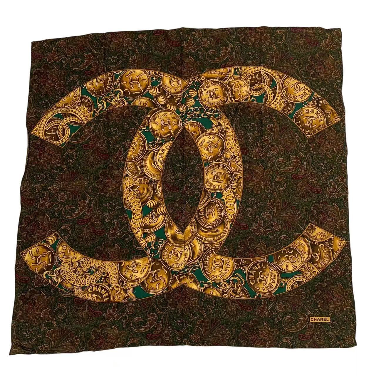 極美品 CHANEL シャネル スカーフ シルク ココマーク ペーズリー柄