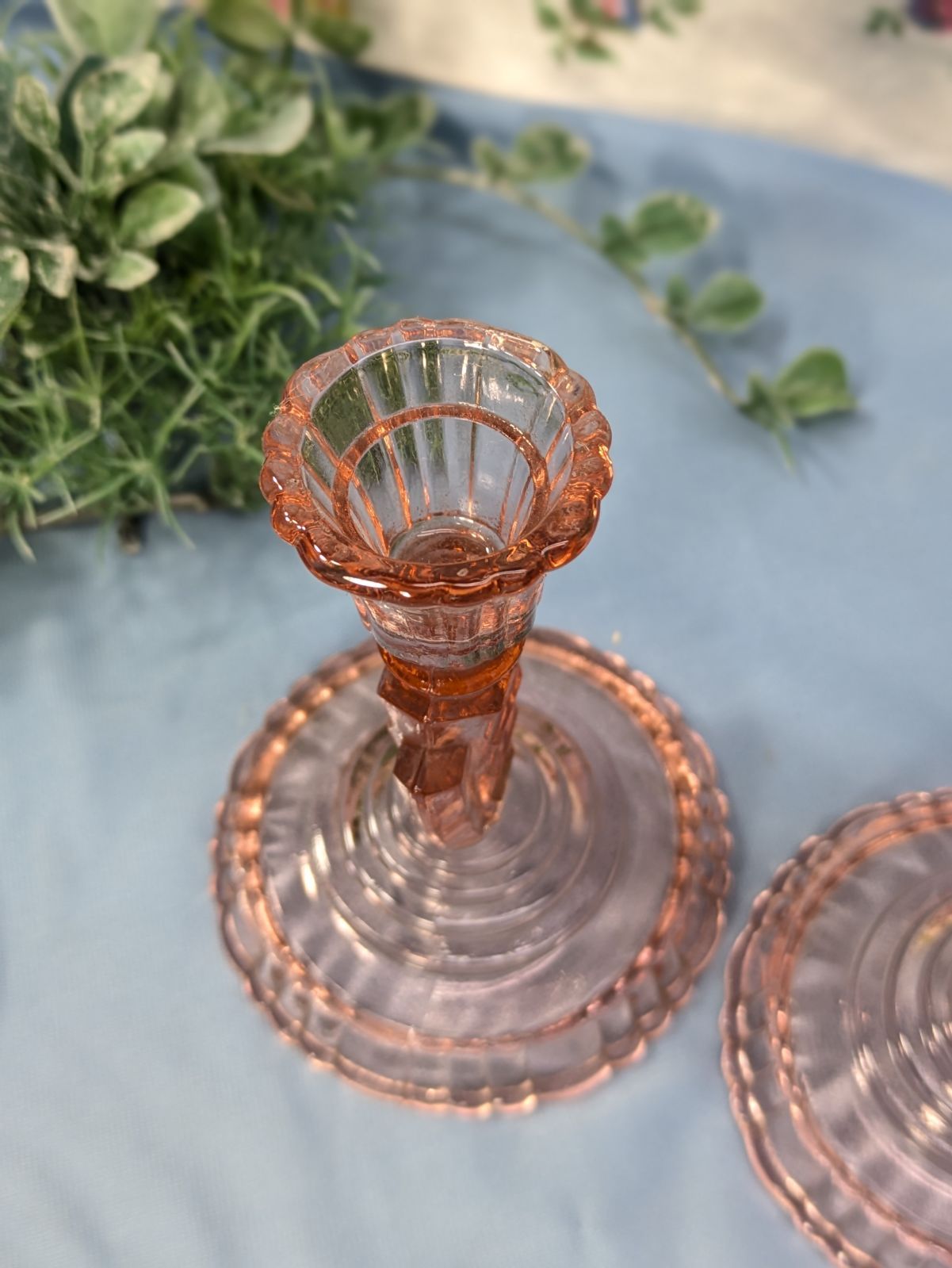 イギリス アンティーク ガラス製 キャンドルスタンド ペア 2個セット
