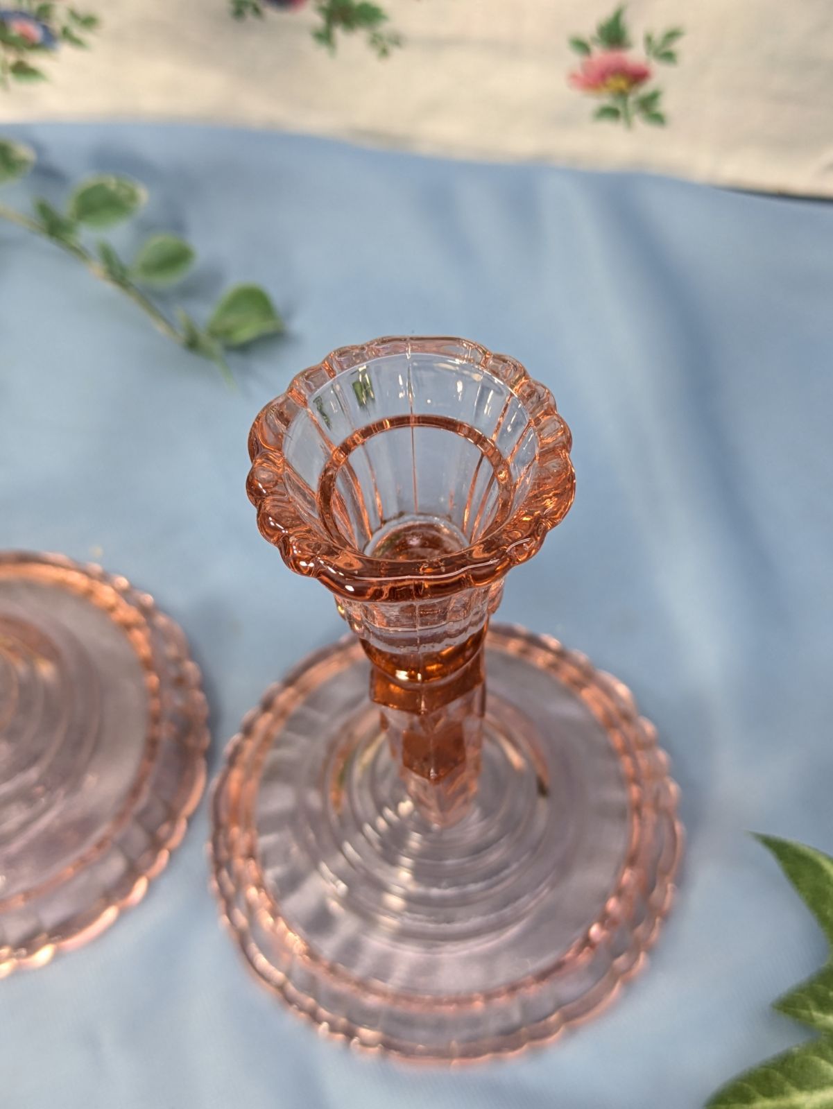 イギリス アンティーク ガラス製 キャンドルスタンド ペア 2個セット