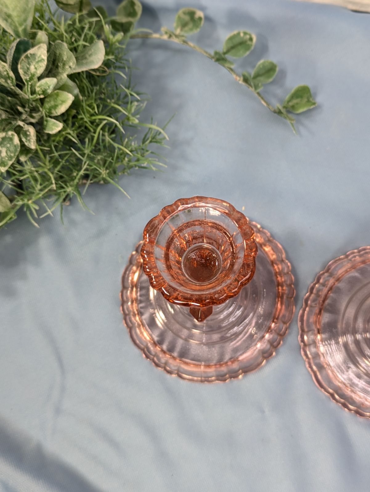 イギリス アンティーク ガラス製 キャンドルスタンド ペア 2個セット