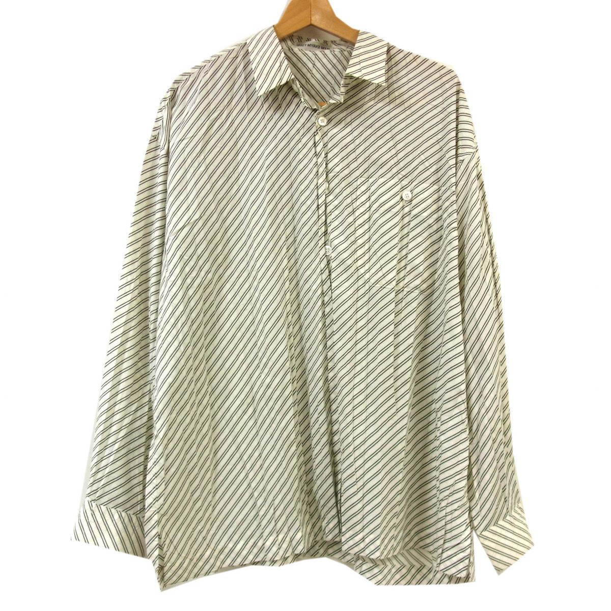 90sISSEYMIYAKE MEN 銀タグ プリーツ加工 長袖シャツ ストライプ柄 