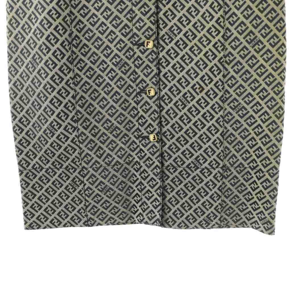 フェンディ FENDI ズッカ柄タイトスカート フロントボタン 44 グレー