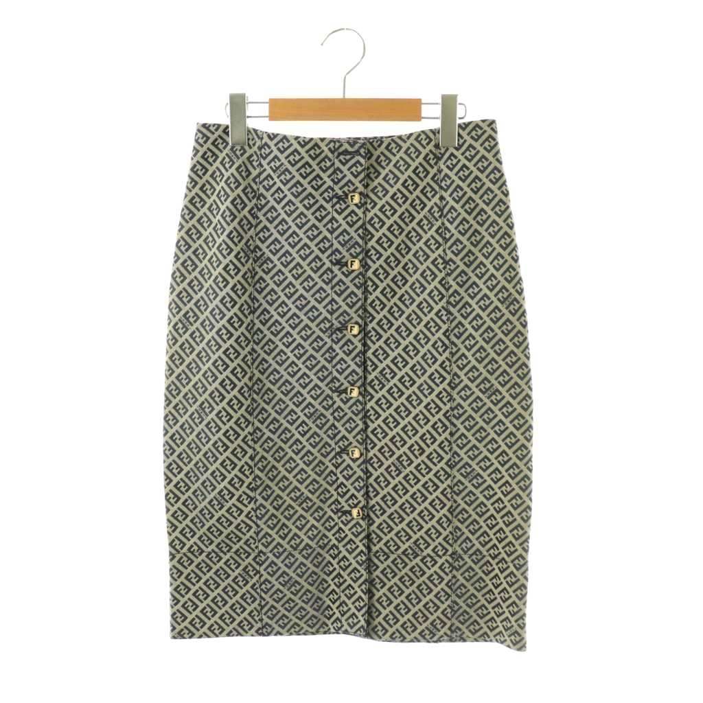 フェンディ FENDI ズッカ柄タイトスカート フロントボタン 44 グレー