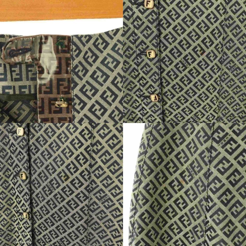 フェンディ FENDI ズッカ柄タイトスカート フロントボタン 44 グレー
