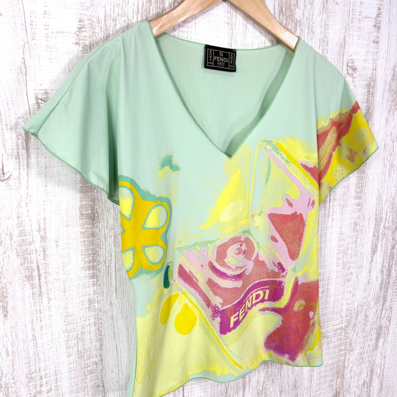 FENDI フェンディ ペイントプリント ストレッチ Vネック Tシャツ 