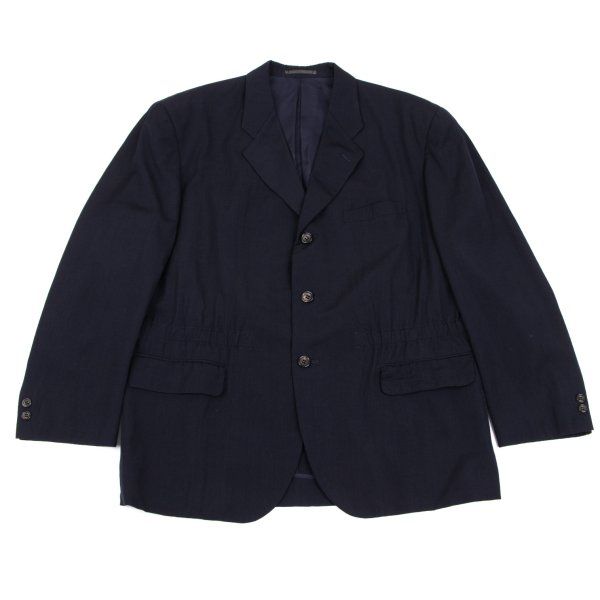 コムデギャルソン オムプリュスCOMME des GARCONS HOMME PLUS ウールギャバギャザージャケット 紺M