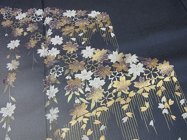 平和屋本店●極上　 金彩友禅　卓越技能者・名工・和田光正　訪問着　舞桜　藍鉄色地　逸品4s700 平和屋本店○極上 金彩友禅 卓越技能者・名工・和田光正 訪問着 舞桜