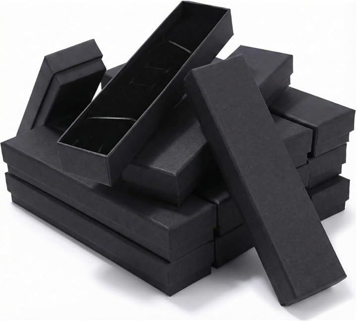 JUSTVEL Gift Box, Rectangular Wrapping Box, Necklace, Inspiring Gift Box, Black, Brown, Watch, Accessory, Present, Packing Material, Solid Color Package Case (Black, 12 Vertical)