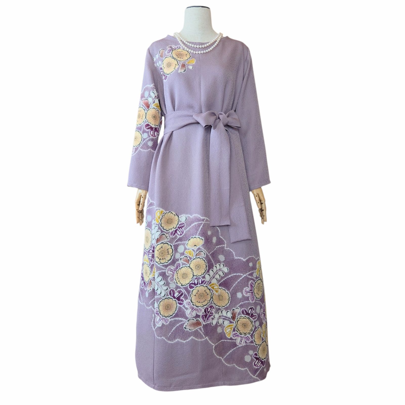 ❦Kaena❦ 着物リメイク 辻ヶ花 鬼絞 縮緬 ワンピース ロング マキシ