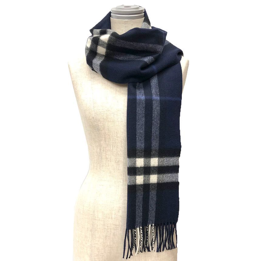 BURBERRY バーバリー カシミヤ チェック マフラー ネイビー系 カシミア
