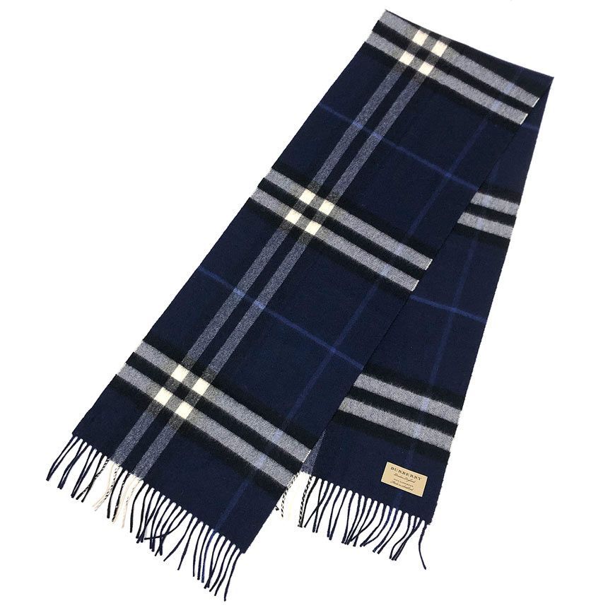 BURBERRY バーバリー カシミヤ チェック マフラー ネイビー系 カシミア
