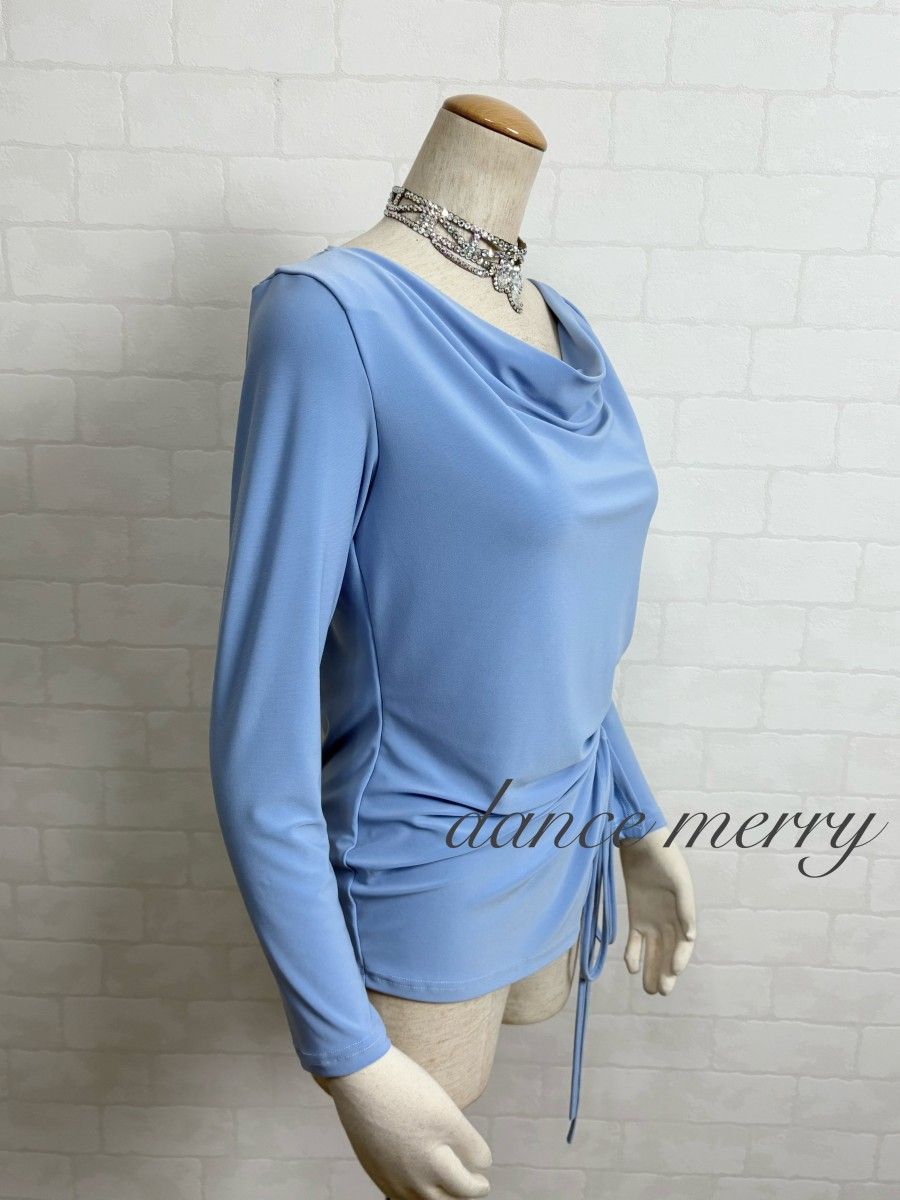 新品 上質 Mサイズ 社交ダンス トップス 水色 レッスン パーティ